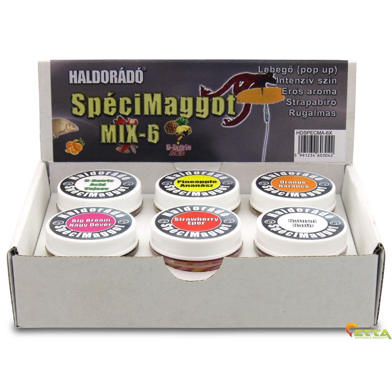 Haldorado - Momeala artificiala SpeciMaggot - MIX-6 , 6 arome intr-o cutie